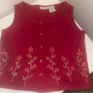 Vintage White Stag Red Embroidered Sleeveless Top